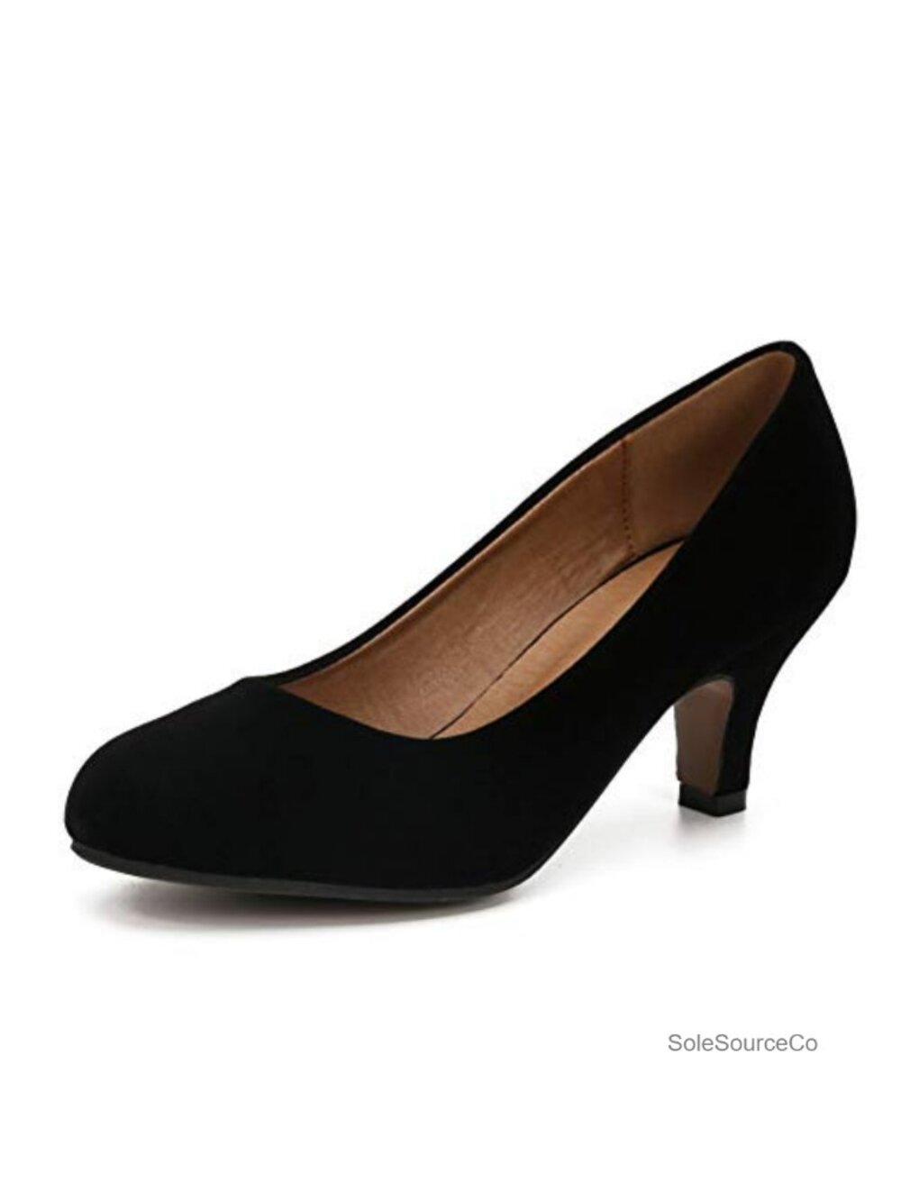 Women's Classic Round Toe Pumps Mid Kitten Heel Office Dress Shoes